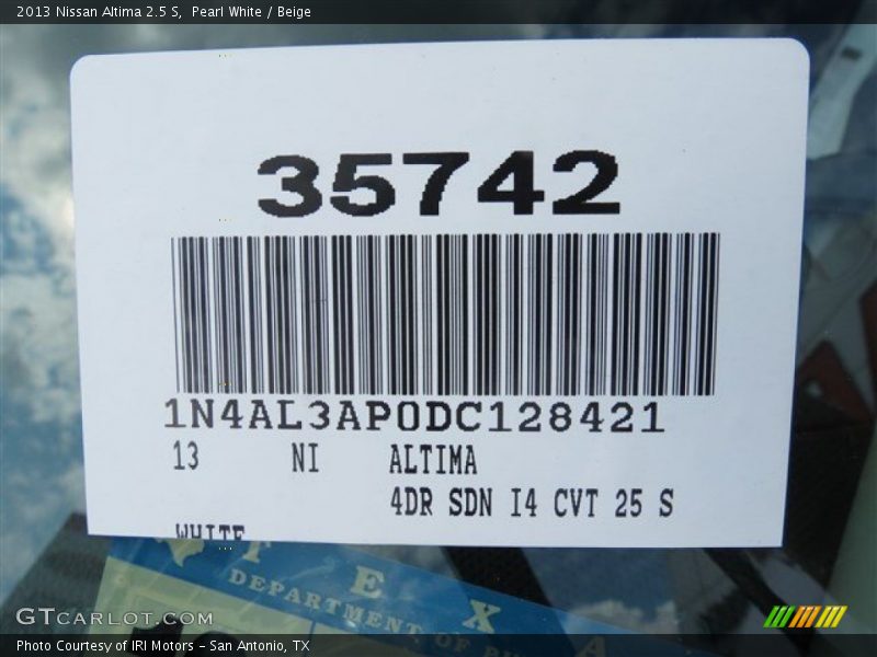 Pearl White / Beige 2013 Nissan Altima 2.5 S