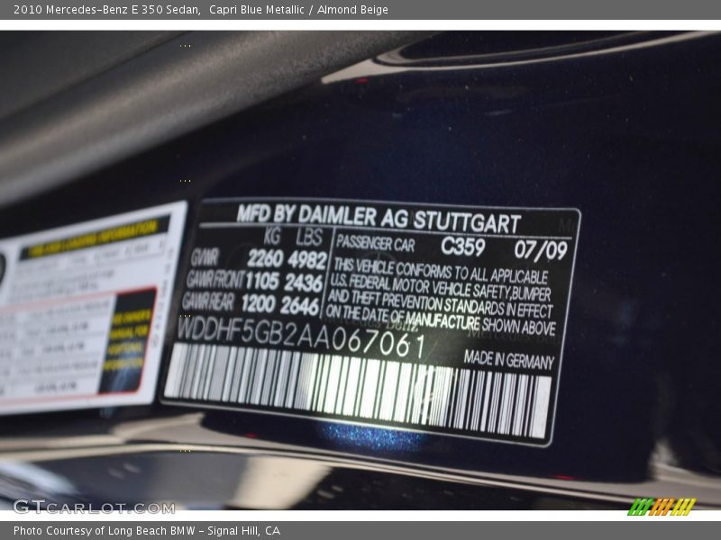 Capri Blue Metallic / Almond Beige 2010 Mercedes-Benz E 350 Sedan