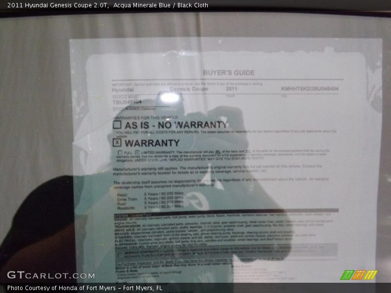 Acqua Minerale Blue / Black Cloth 2011 Hyundai Genesis Coupe 2.0T