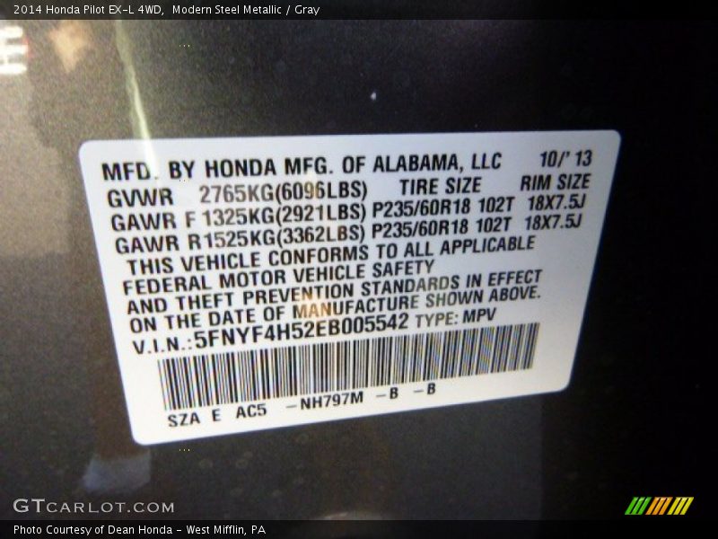 Modern Steel Metallic / Gray 2014 Honda Pilot EX-L 4WD