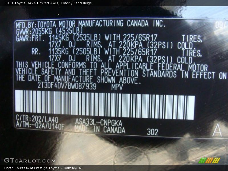 Black / Sand Beige 2011 Toyota RAV4 Limited 4WD