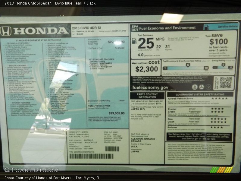 Dyno Blue Pearl / Black 2013 Honda Civic Si Sedan