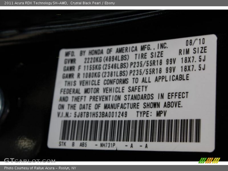 Crystal Black Pearl / Ebony 2011 Acura RDX Technology SH-AWD