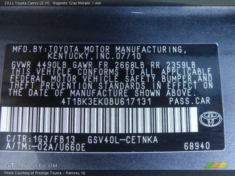 Magnetic Gray Metallic / Ash 2011 Toyota Camry LE V6