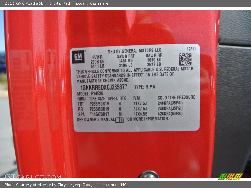 Crystal Red Tintcoat / Cashmere 2012 GMC Acadia SLT
