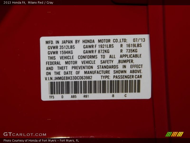 Milano Red / Gray 2013 Honda Fit