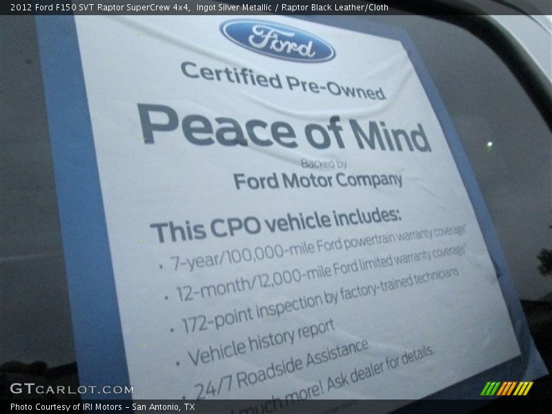 Ingot Silver Metallic / Raptor Black Leather/Cloth 2012 Ford F150 SVT Raptor SuperCrew 4x4