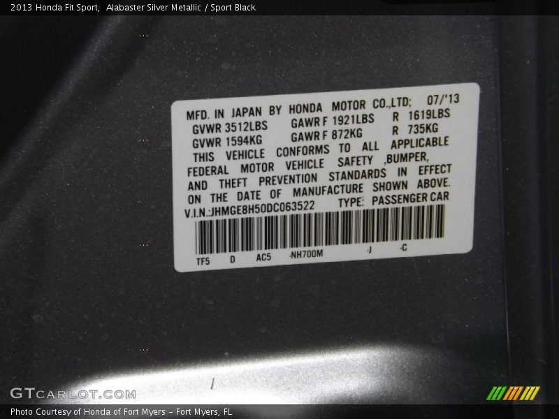 Alabaster Silver Metallic / Sport Black 2013 Honda Fit Sport