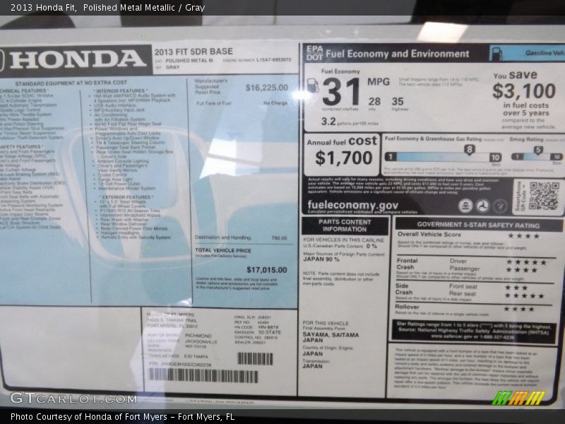 Polished Metal Metallic / Gray 2013 Honda Fit