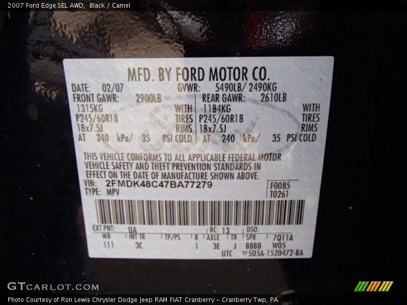 Black / Camel 2007 Ford Edge SEL AWD
