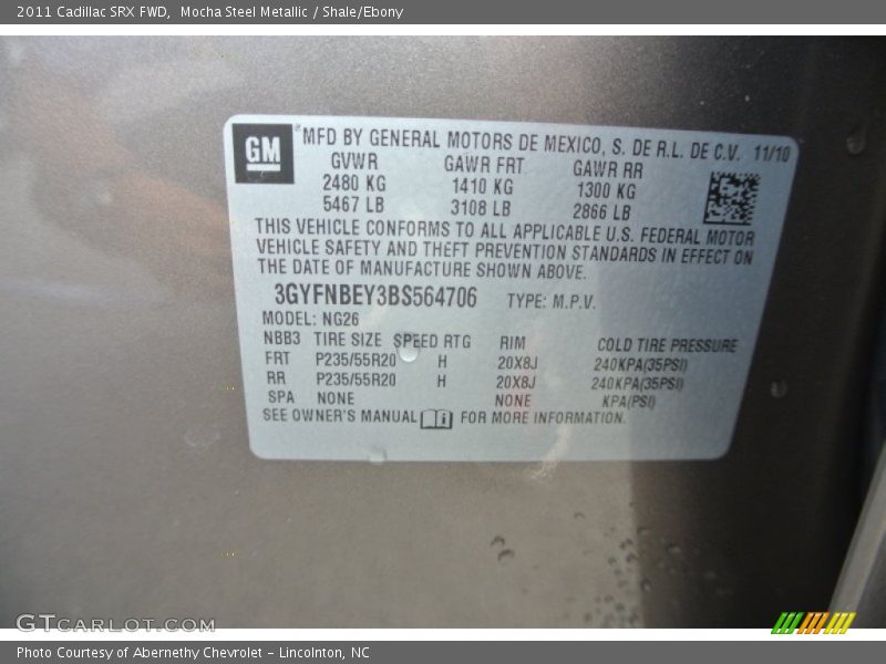 Mocha Steel Metallic / Shale/Ebony 2011 Cadillac SRX FWD