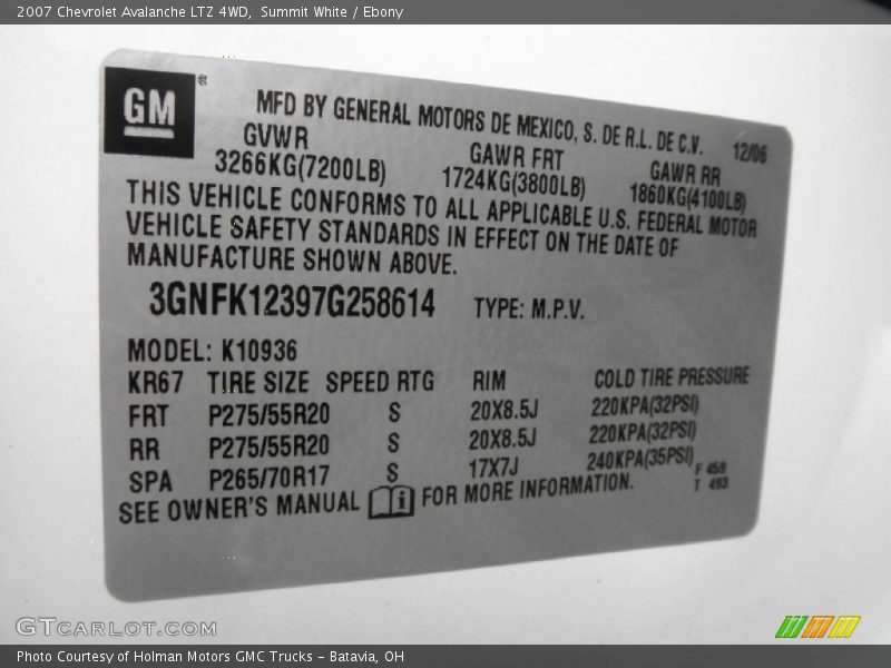 Summit White / Ebony 2007 Chevrolet Avalanche LTZ 4WD