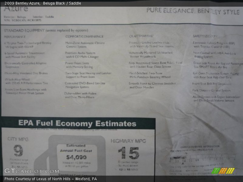  2009 Azure  Window Sticker