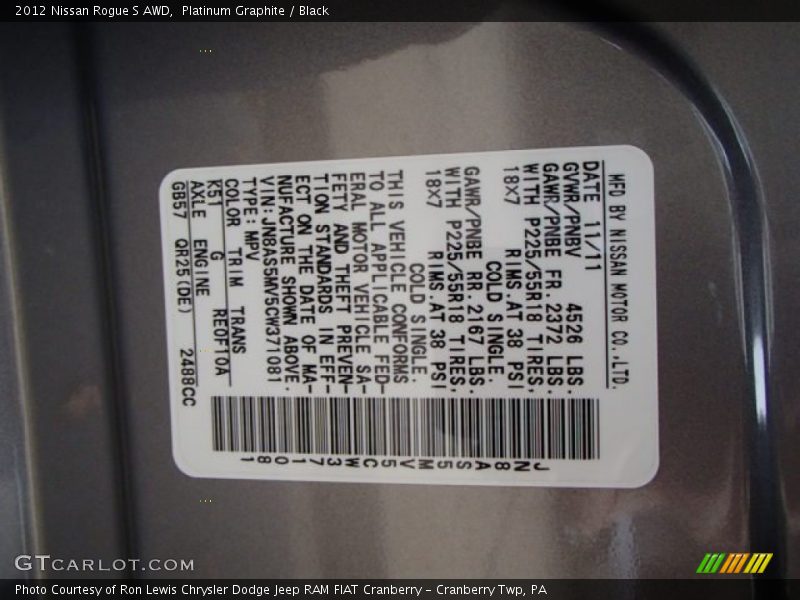 Platinum Graphite / Black 2012 Nissan Rogue S AWD