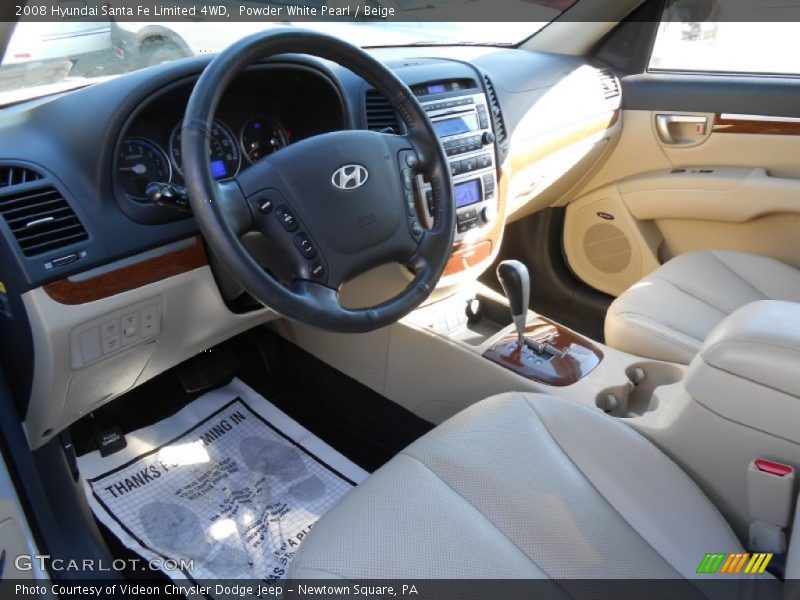 Powder White Pearl / Beige 2008 Hyundai Santa Fe Limited 4WD