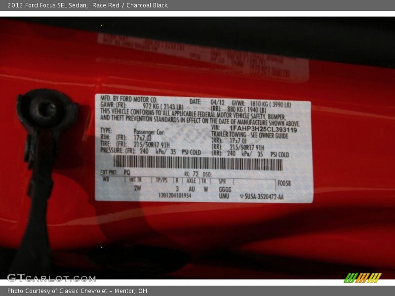 Race Red / Charcoal Black 2012 Ford Focus SEL Sedan