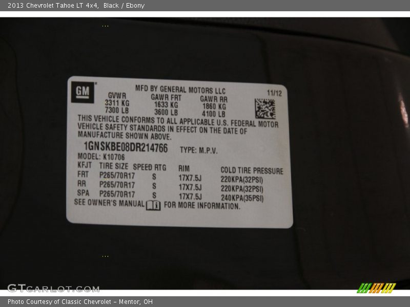 Black / Ebony 2013 Chevrolet Tahoe LT 4x4