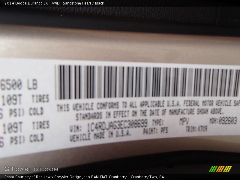Sandstone Pearl / Black 2014 Dodge Durango SXT AWD