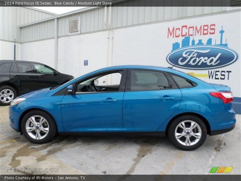 Blue Candy / Medium Light Stone 2014 Ford Focus SE Sedan