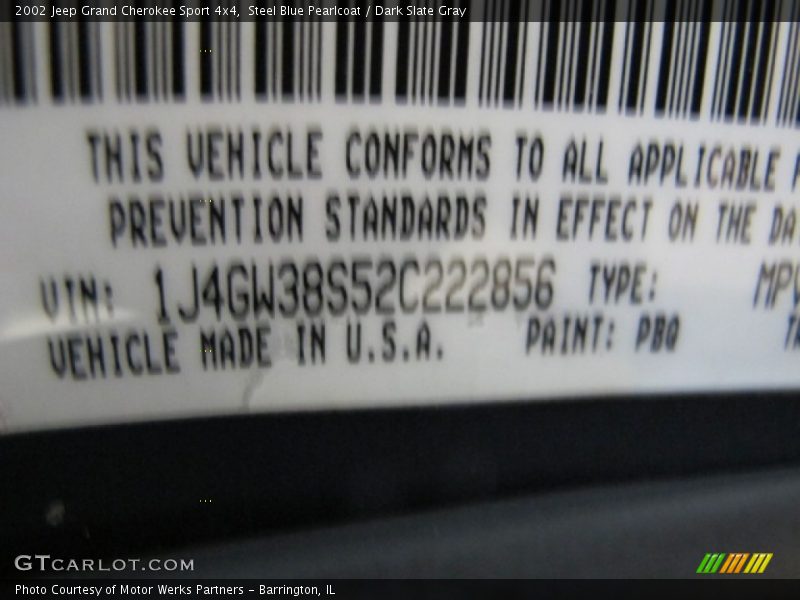 Steel Blue Pearlcoat / Dark Slate Gray 2002 Jeep Grand Cherokee Sport 4x4