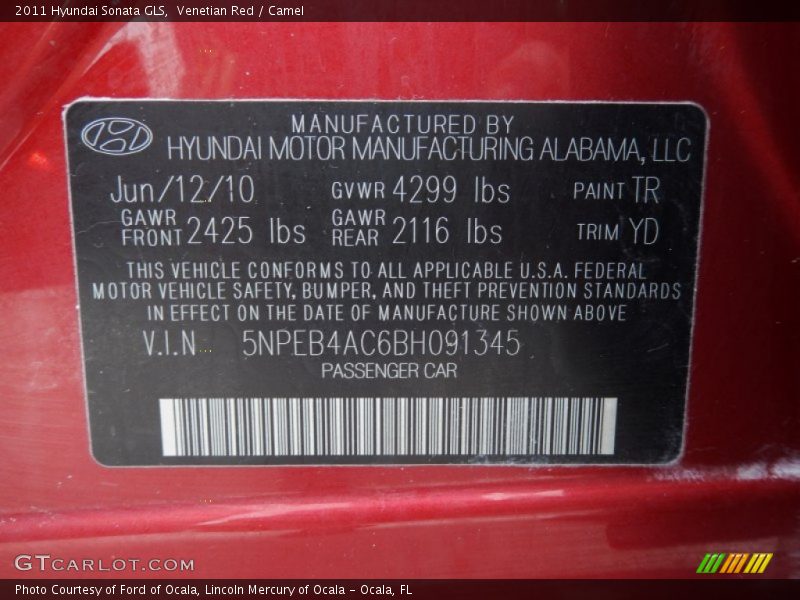 Venetian Red / Camel 2011 Hyundai Sonata GLS