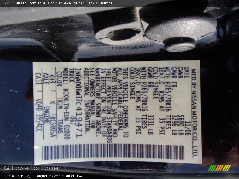 Super Black / Charcoal 2007 Nissan Frontier SE King Cab 4x4