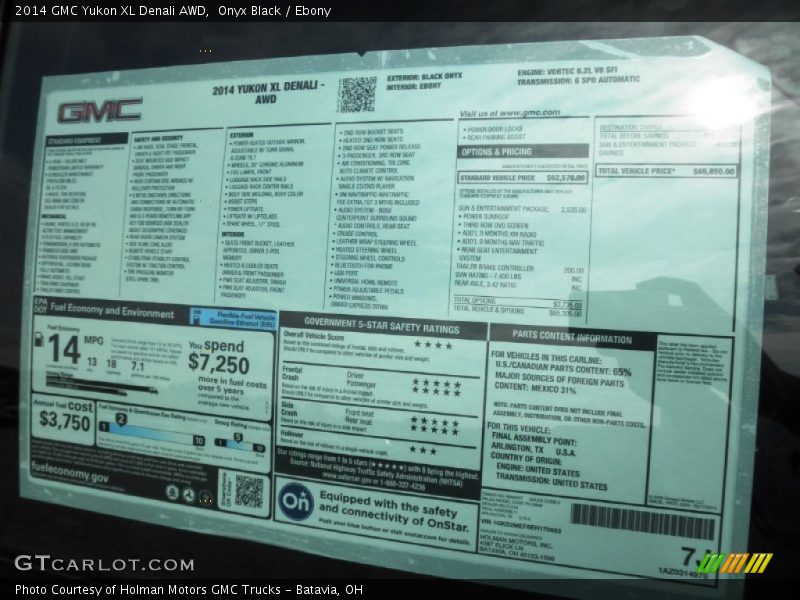  2014 Yukon XL Denali AWD Window Sticker