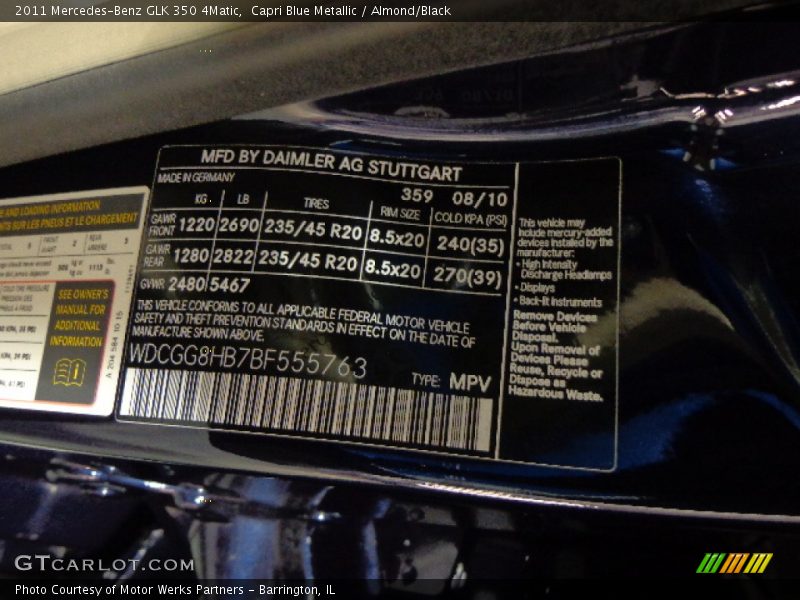 Capri Blue Metallic / Almond/Black 2011 Mercedes-Benz GLK 350 4Matic