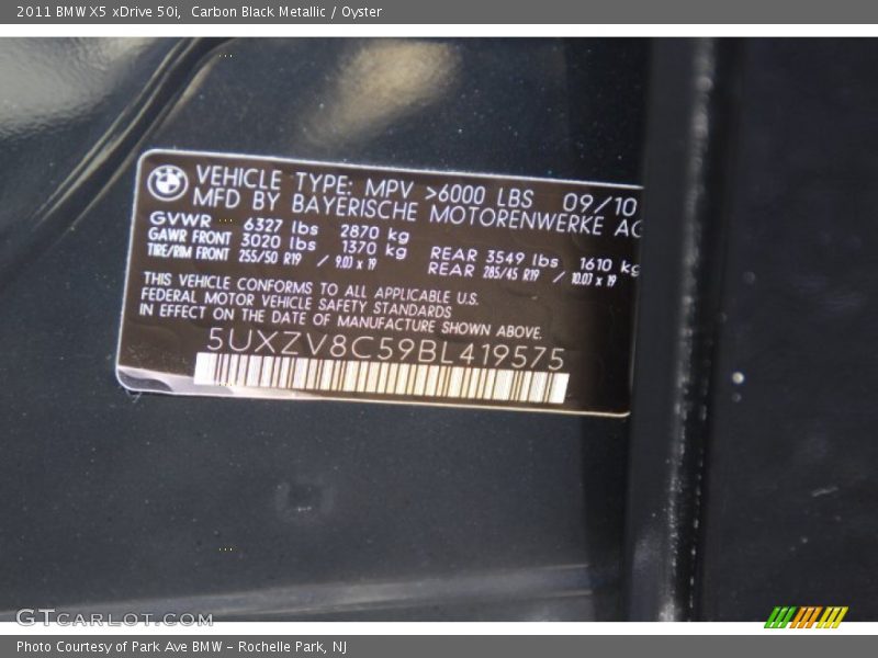Carbon Black Metallic / Oyster 2011 BMW X5 xDrive 50i