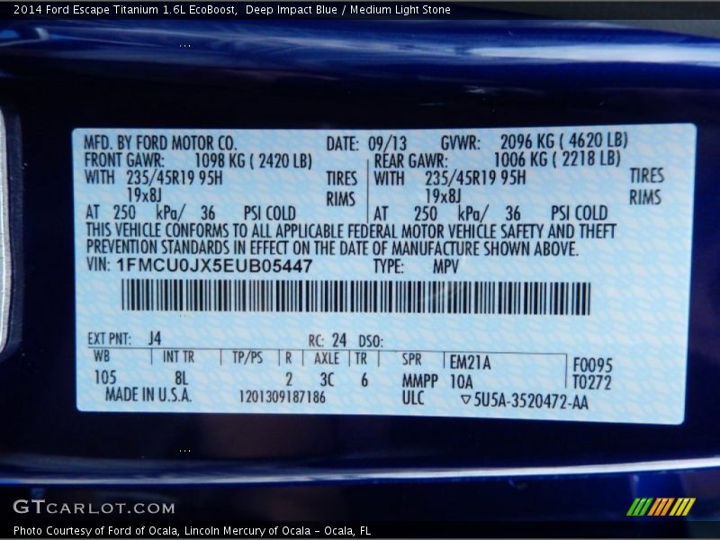 Deep Impact Blue / Medium Light Stone 2014 Ford Escape Titanium 1.6L EcoBoost