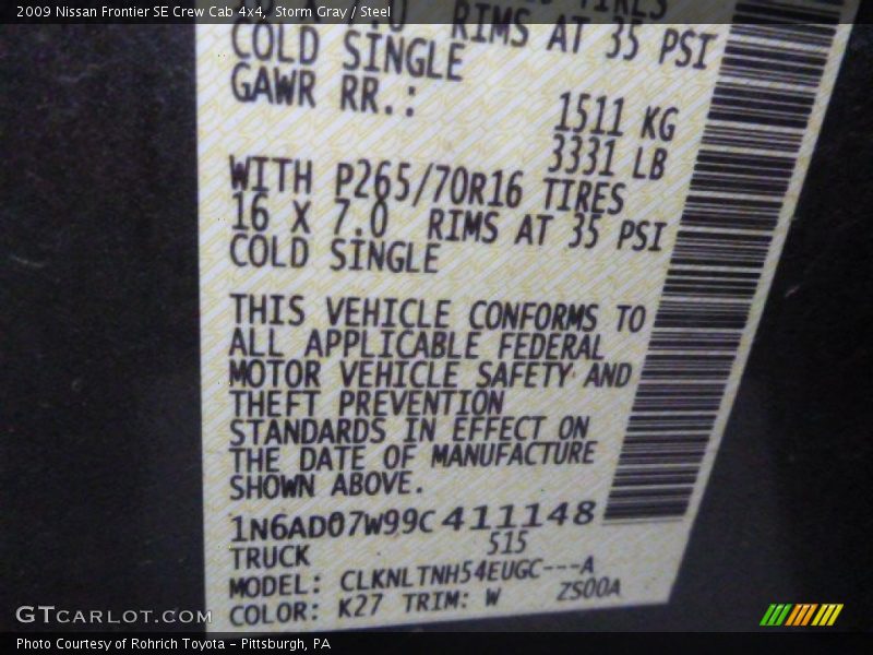 Storm Gray / Steel 2009 Nissan Frontier SE Crew Cab 4x4