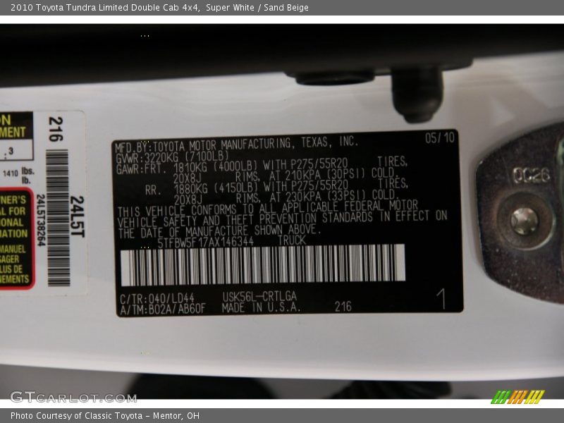 Super White / Sand Beige 2010 Toyota Tundra Limited Double Cab 4x4