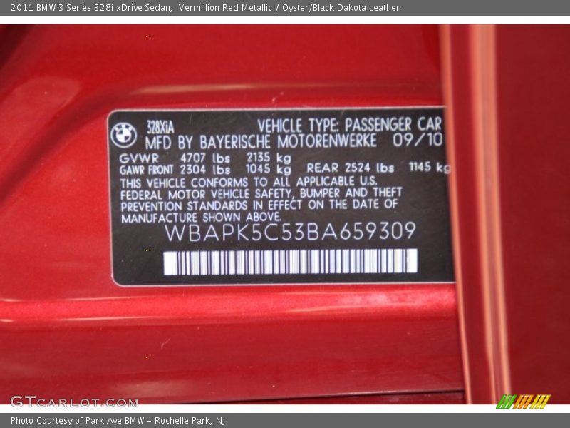 Vermillion Red Metallic / Oyster/Black Dakota Leather 2011 BMW 3 Series 328i xDrive Sedan
