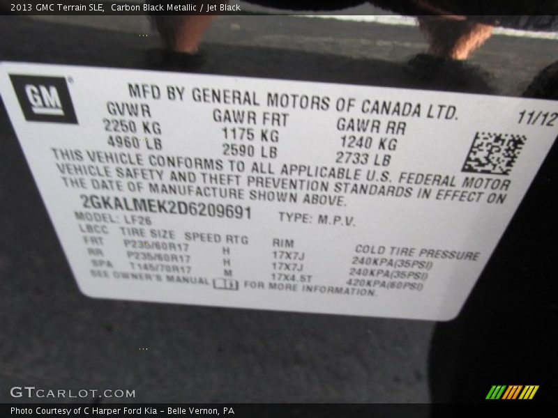 Carbon Black Metallic / Jet Black 2013 GMC Terrain SLE
