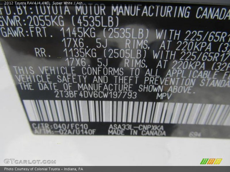 Super White / Ash 2012 Toyota RAV4 I4 4WD