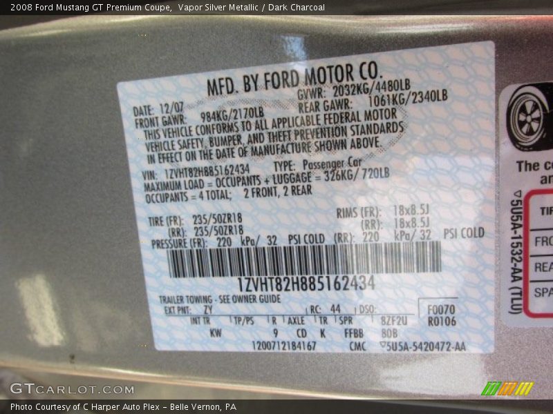 Vapor Silver Metallic / Dark Charcoal 2008 Ford Mustang GT Premium Coupe