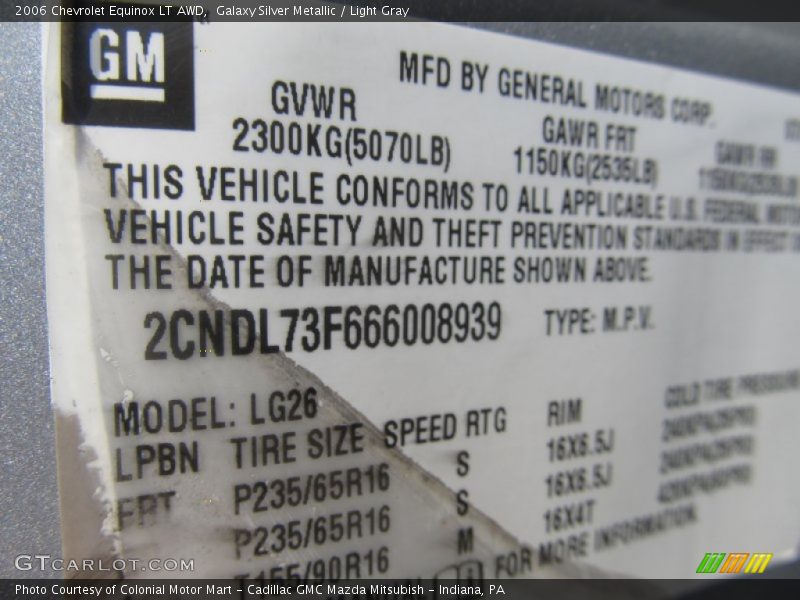 Galaxy Silver Metallic / Light Gray 2006 Chevrolet Equinox LT AWD