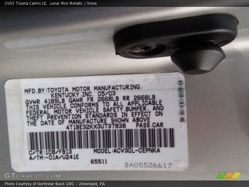 Lunar Mist Metallic / Stone 2003 Toyota Camry LE