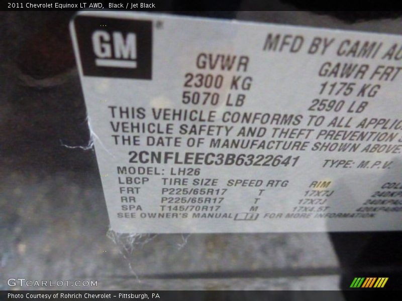 Black / Jet Black 2011 Chevrolet Equinox LT AWD