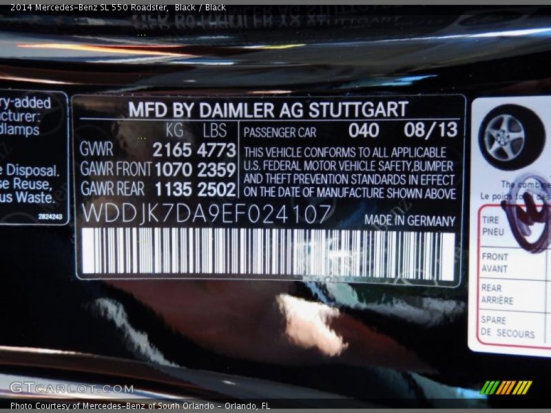 Black / Black 2014 Mercedes-Benz SL 550 Roadster