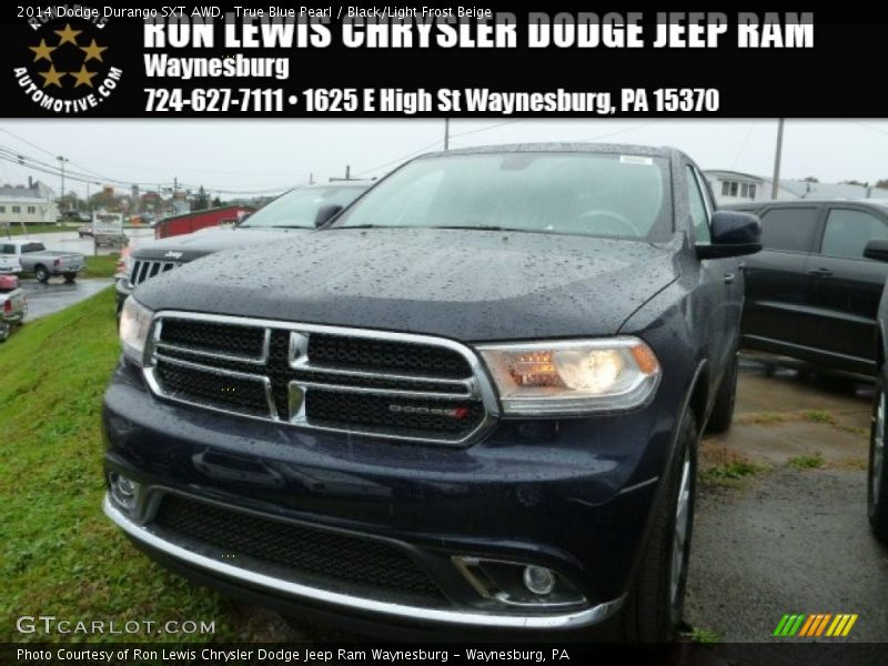 True Blue Pearl / Black/Light Frost Beige 2014 Dodge Durango SXT AWD