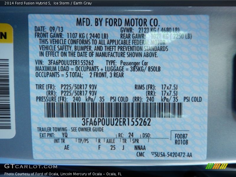 Ice Storm / Earth Gray 2014 Ford Fusion Hybrid S
