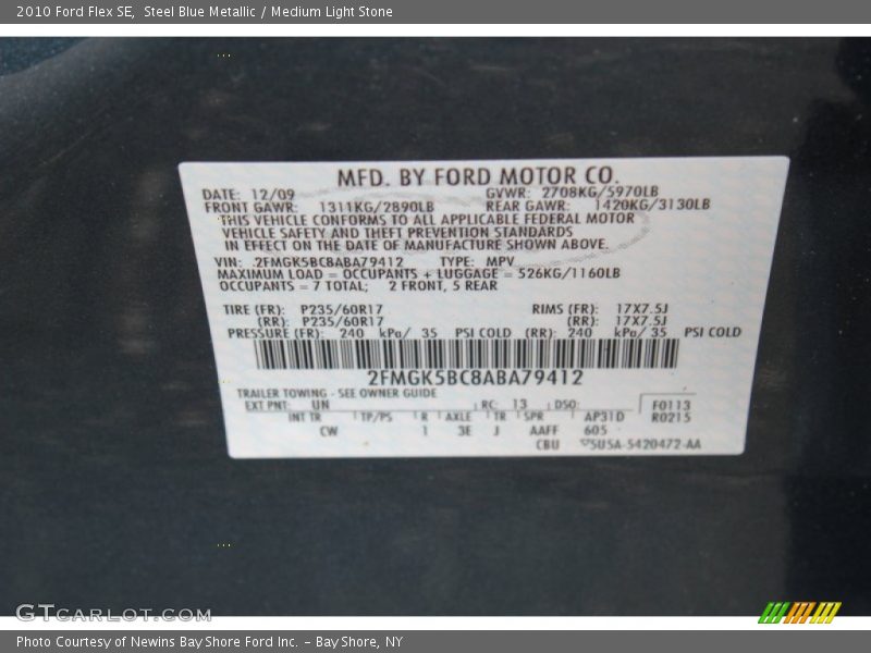 Steel Blue Metallic / Medium Light Stone 2010 Ford Flex SE