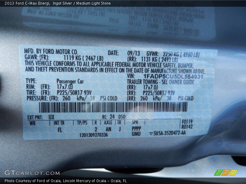 Ingot Silver / Medium Light Stone 2013 Ford C-Max Energi