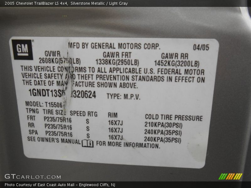 Silverstone Metallic / Light Gray 2005 Chevrolet TrailBlazer LS 4x4