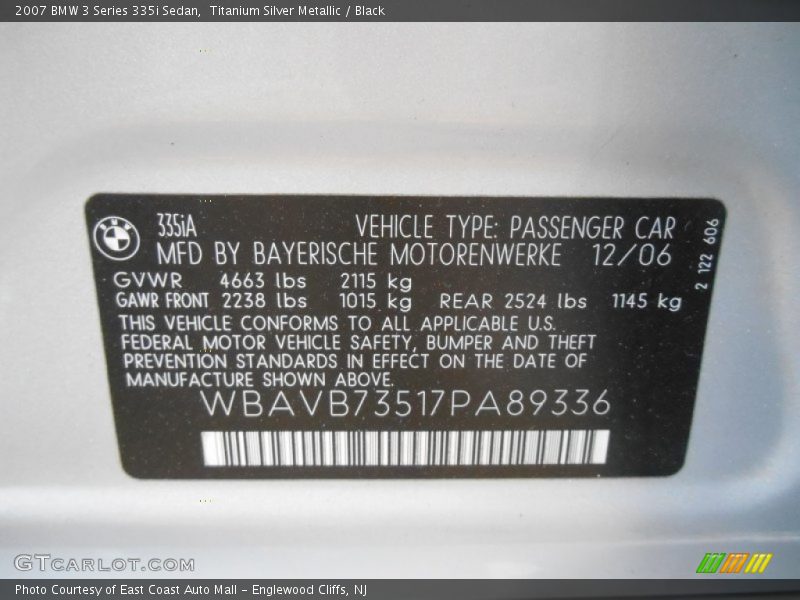 Titanium Silver Metallic / Black 2007 BMW 3 Series 335i Sedan