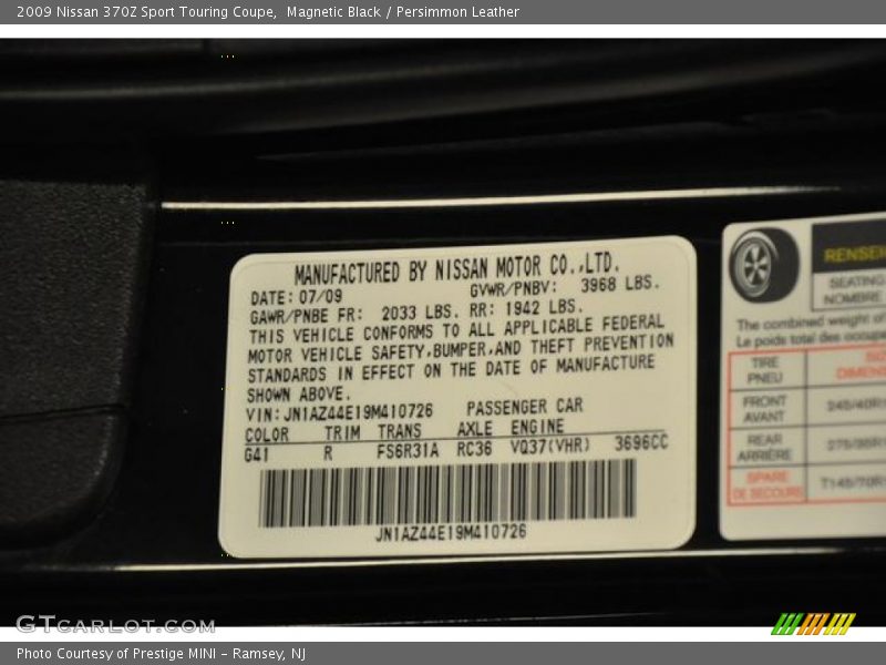 Magnetic Black / Persimmon Leather 2009 Nissan 370Z Sport Touring Coupe