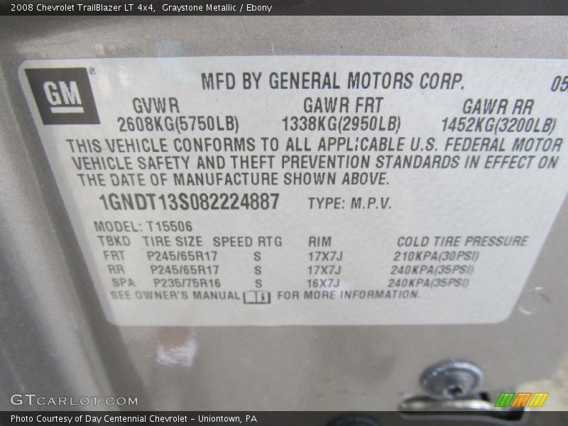 Graystone Metallic / Ebony 2008 Chevrolet TrailBlazer LT 4x4