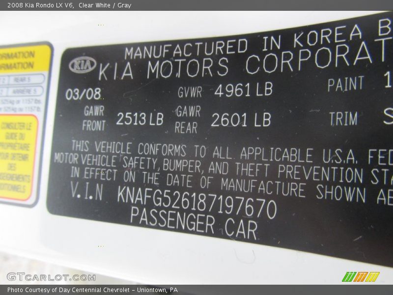 Clear White / Gray 2008 Kia Rondo LX V6