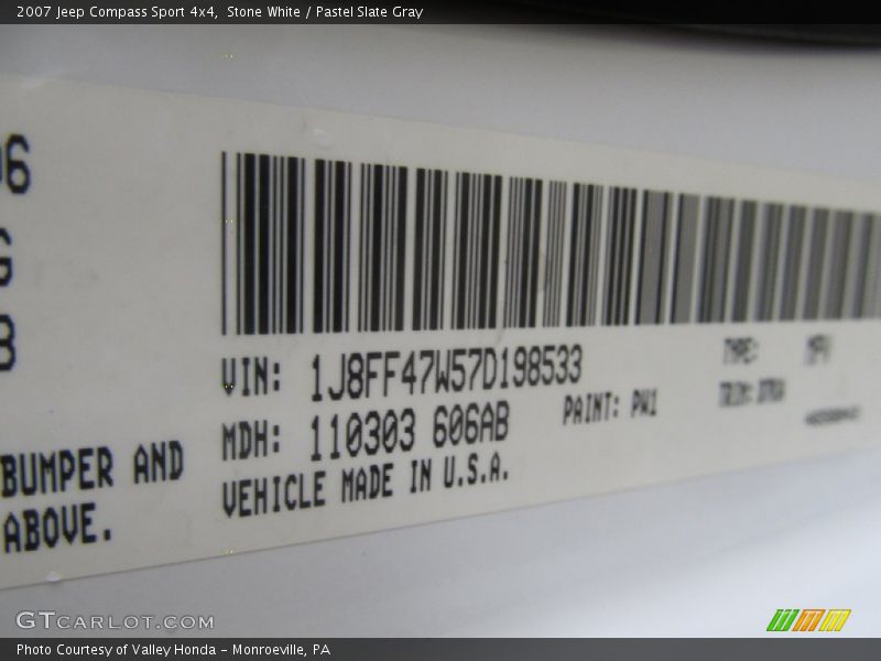 Stone White / Pastel Slate Gray 2007 Jeep Compass Sport 4x4